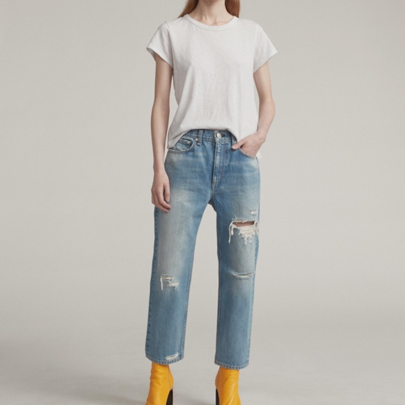 rag & bone Denim - Rag & Bone Distressed "Boy Jean" Cropped Jeans